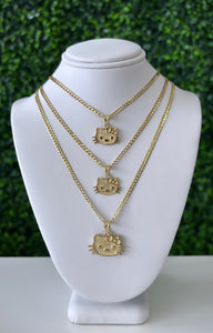 10kt Gold Kitty Pendant with Cuban Chain