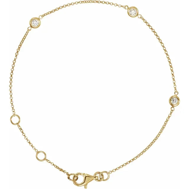 14K Yellow Gold 1/6 CTW Natural Diamond Bezel-Set 3-Station 5 1/2-7" Bracelet
