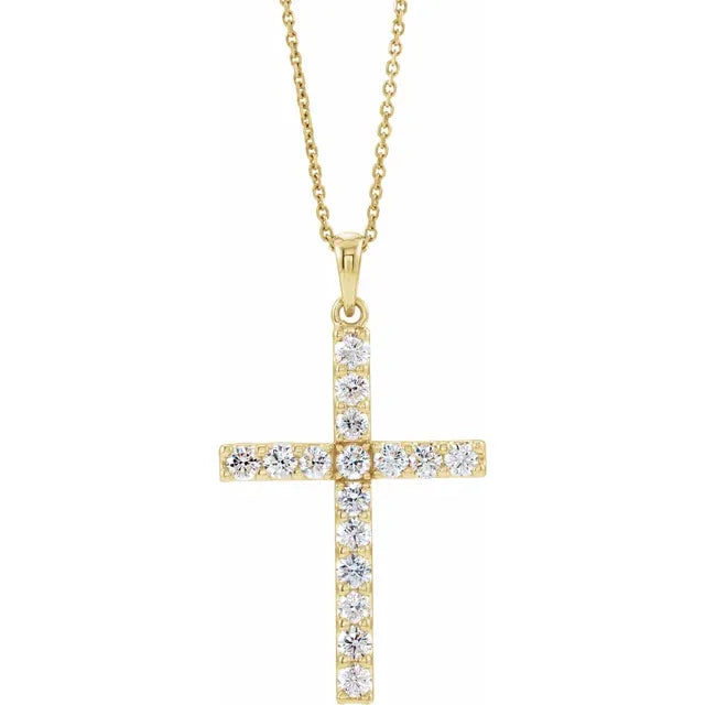 14K Yellow Gold 1/4 CTW Natural Diamond Cross 18" Necklace
