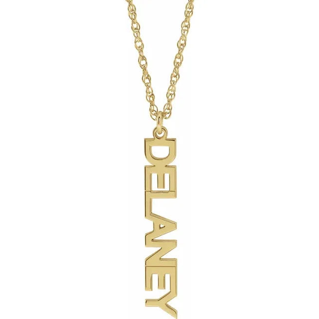 14K Yellow Gold Vertical Block Single Name 18" Necklace