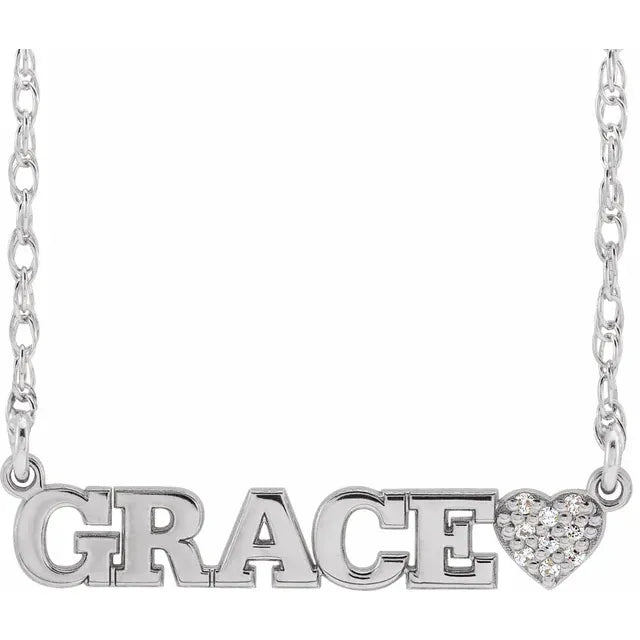Rhodium-Plated Sterling Silver .05 CTW Natural Diamond Single Name 18" Necklace