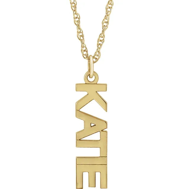 14K Yellow Gold Vertical Block Single Name 18" Necklace