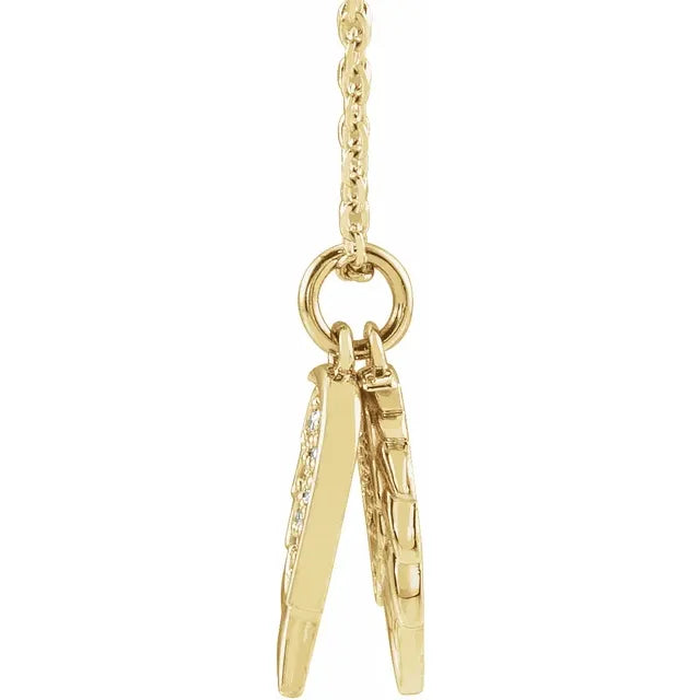 14K Yellow Gold .03 CTW Natural Diamond Angel Wings 16-18" Necklace