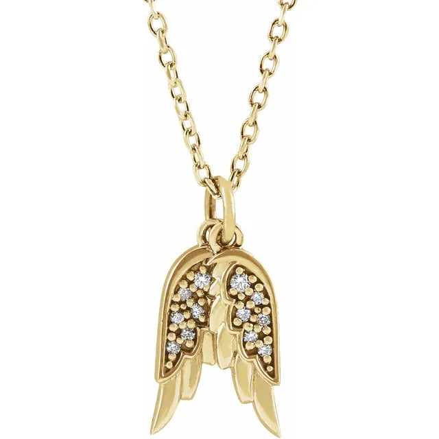 14K Yellow Gold .03 CTW Natural Diamond Angel Wings 16-18" Necklace