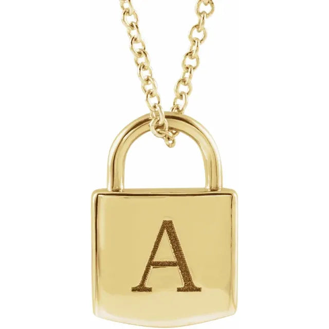 14K Yellow Gold Engravable Lock 16-18" Necklace