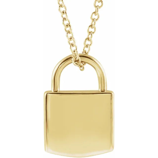 14K Yellow Gold Engravable Lock 16-18" Necklace