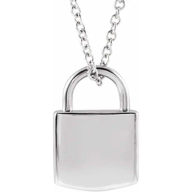 Sterling Silver Engravable Lock 16-18" Necklace