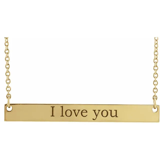 14K Yellow Gold Engravable Bar 18" Necklace