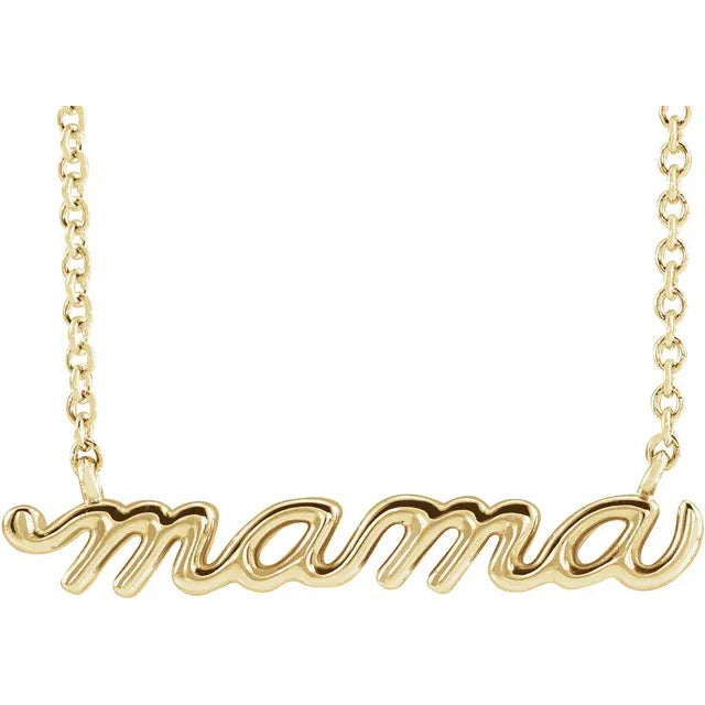 14K Yellow Gold Petite Mama Script 18" Necklace