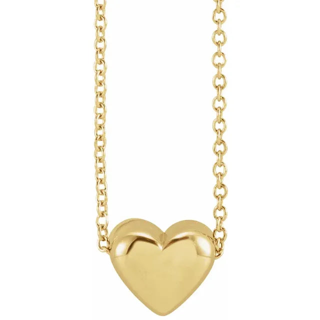 14K Yellow Gold Puffed Heart 16-18"Necklace