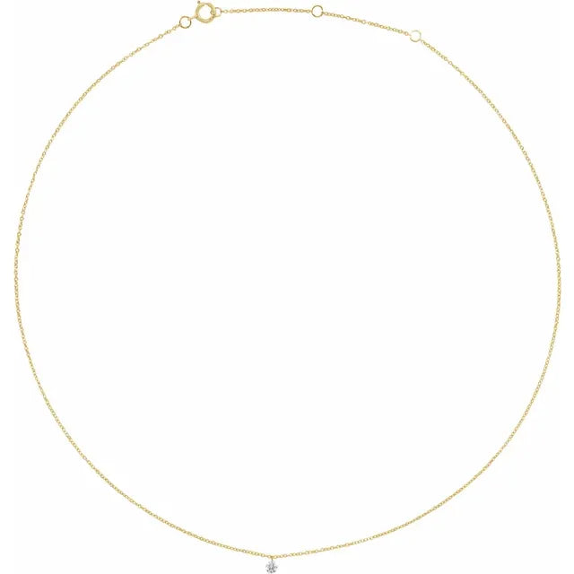 14K Yellow Gold 1/6 CT Drilled Natural Diamond Solitaire 16-18" Necklace