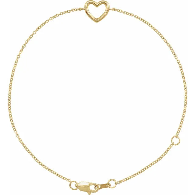 14K Yellow Gold Heart 6 1/2-7 1/2" Bracelet