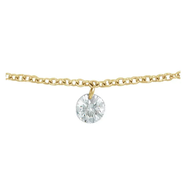 14K Yellow Gold 1/6 CT Drilled Natural Diamond Solitaire 16-18" Necklace