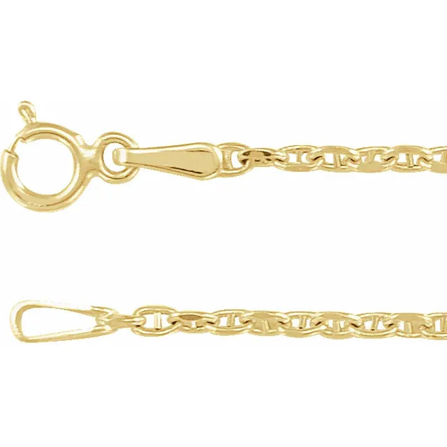 14K Yellow Gold 1.8 mm Hollow Diamond-Cut Anchor 16" Chain