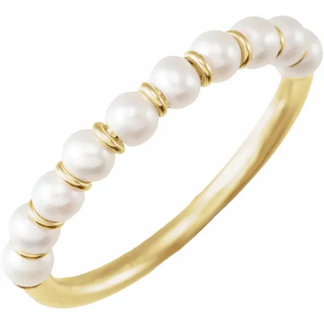 14K Yellow Gold Cultured White Freshwater Pearl Ring