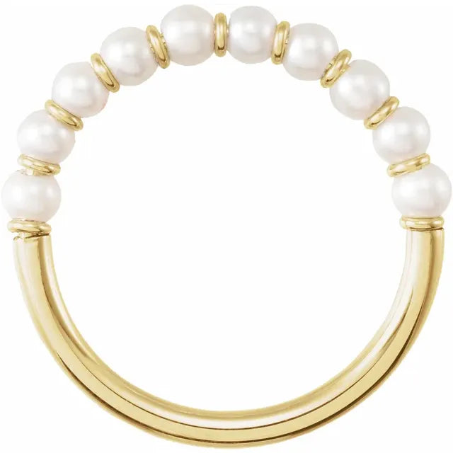 14K Yellow Gold Cultured White Freshwater Pearl Ring