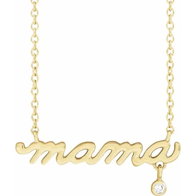 14K Yellow Gold .015 CT Natural Diamond Mama 18" Necklace