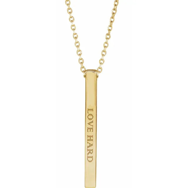 14K Yellow Gold Engravable Four-Sided Bar 16-18" Necklace