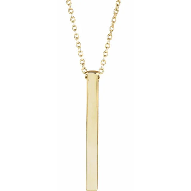 14K Yellow Gold Engravable Four-Sided Bar 16-18" Necklace