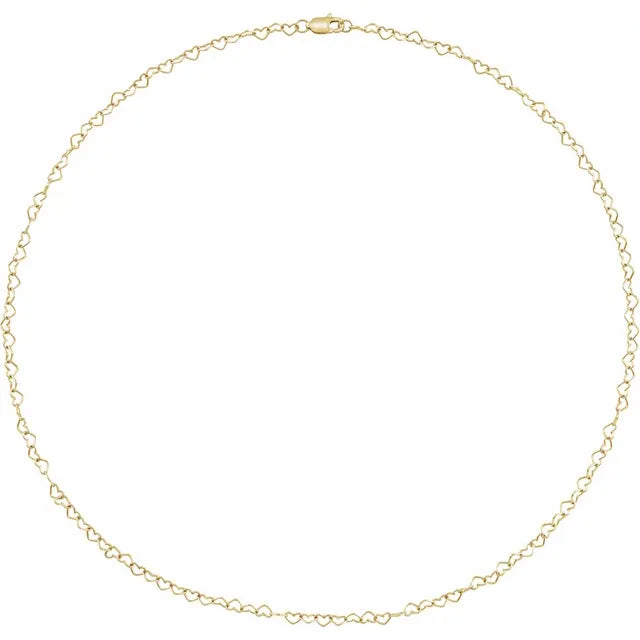 14K Yellow Gold 3.2 mm Heart 16" Chain