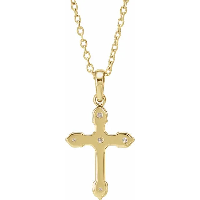 14K Yellow Gold 1/6 CTW Natural Diamond Cross 16-18" Necklace