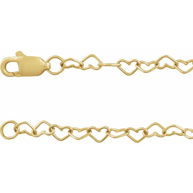 14K Yellow Gold 3.2 mm Heart 16" Chain
