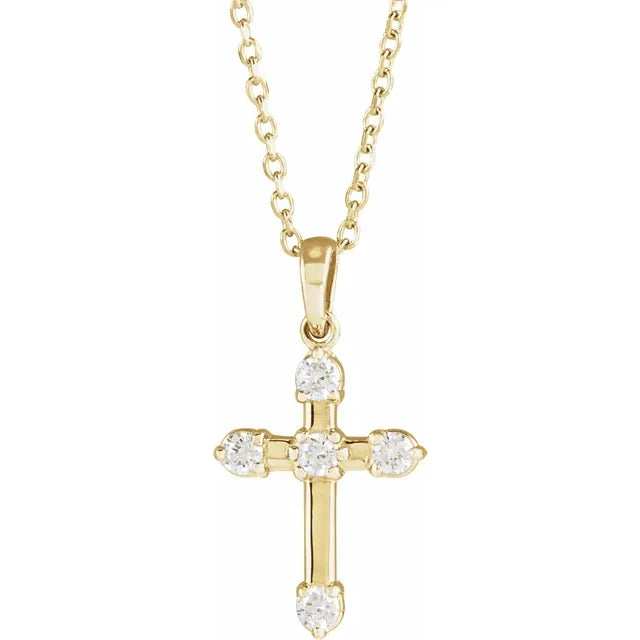 14K Yellow Gold 1/6 CTW Natural Diamond Cross 16-18" Necklace