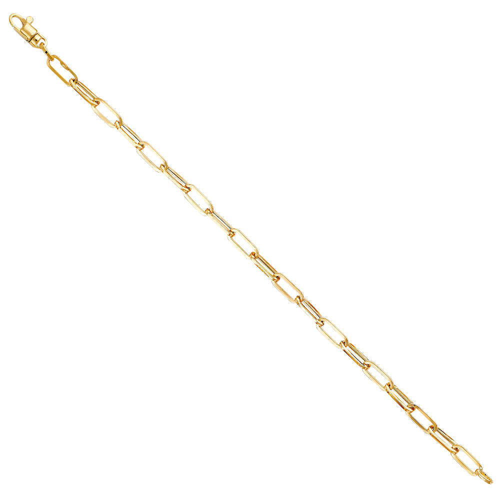 14KY 4.0mm Hollow Paperclip Bracelet - 7.25"