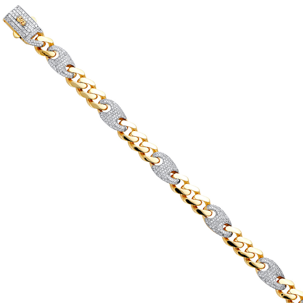 14KY 9.5mm Hollow Fancy Monaco CZ Bracelet with CZ Lock
