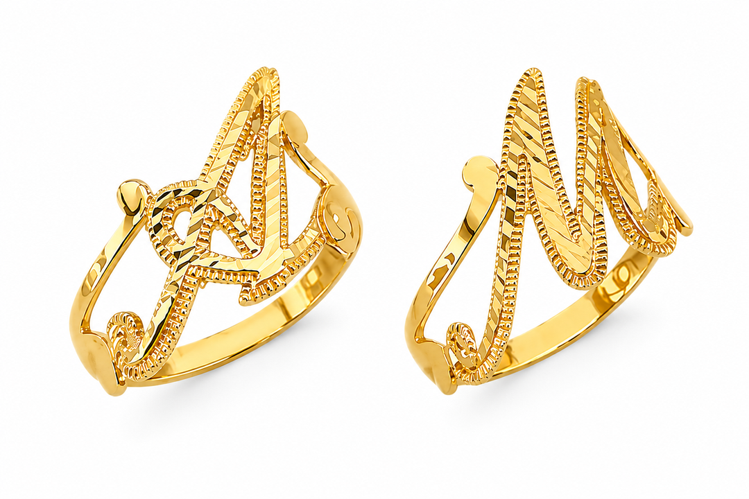 14KY Diamond Cut Initial Ring