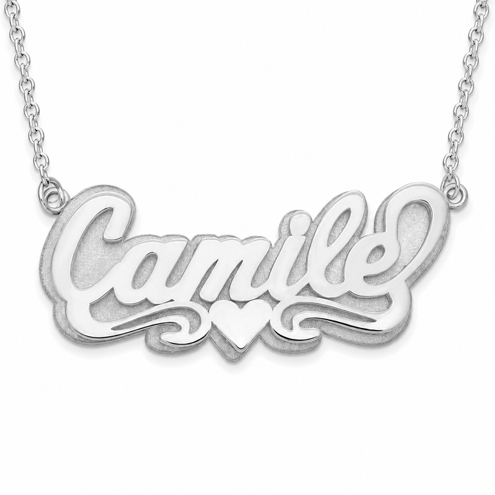 Sterling Silver 3D Heart Name Necklace