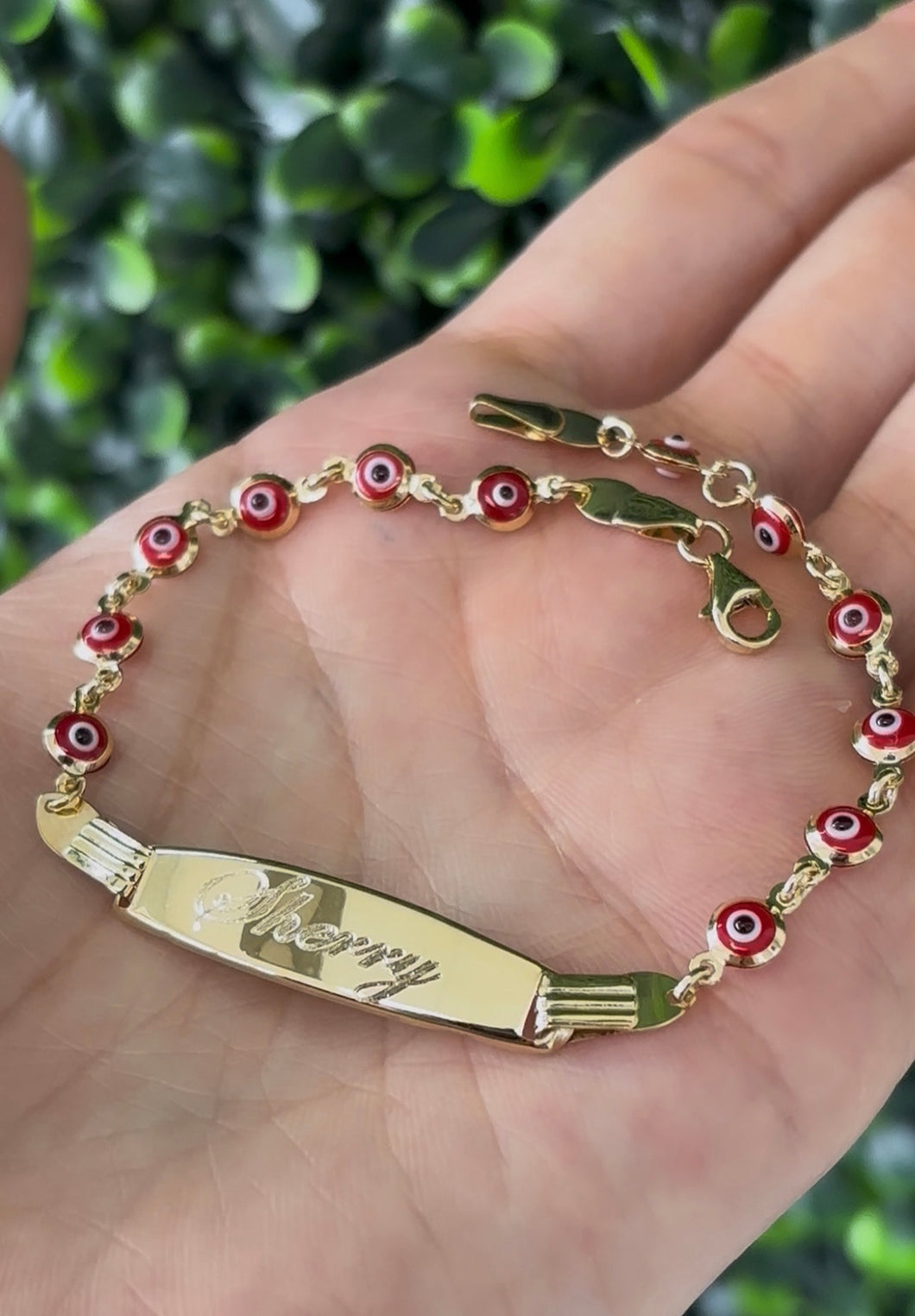 14kt Gold Evil Eye Ladies ID Bracelet
