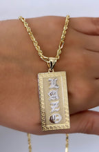 Load image into Gallery viewer, 14kt Custom Old English Name Pendant with 14kt Figaro Rope Chain
