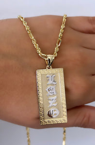 14kt Custom Old English Name Pendant with 14kt Figaro Rope Chain