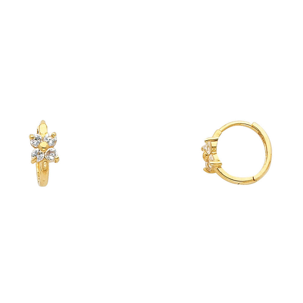 14KY Flower CZ Huggies Earrings