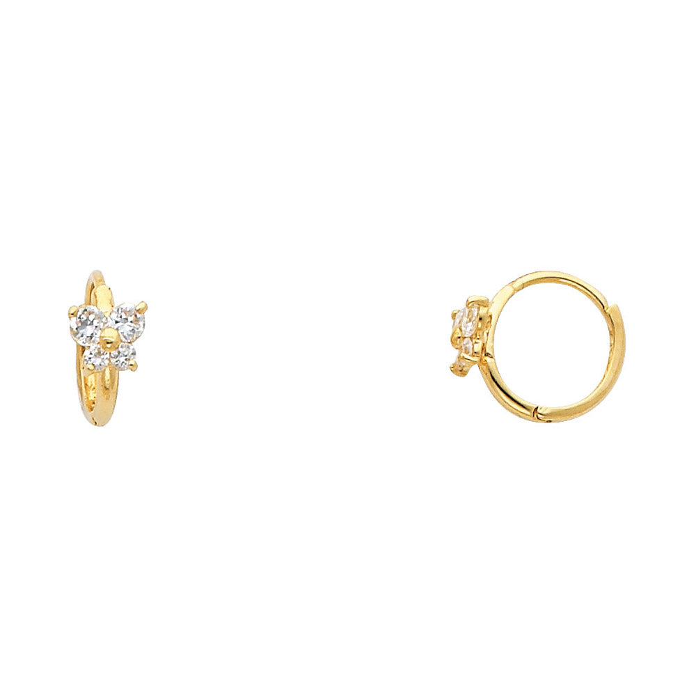 14KY Flower CZ Huggies Earrings