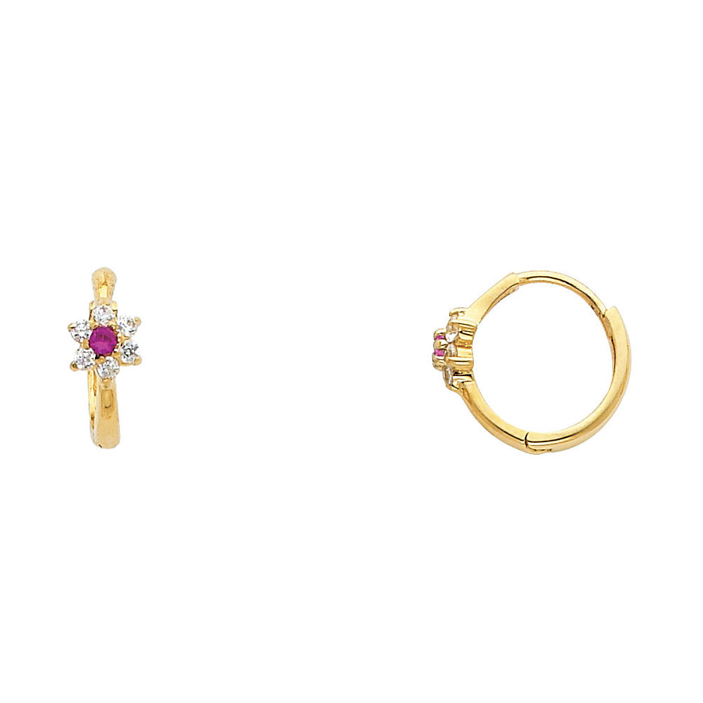 14KY Flower CZ Huggies Earrings