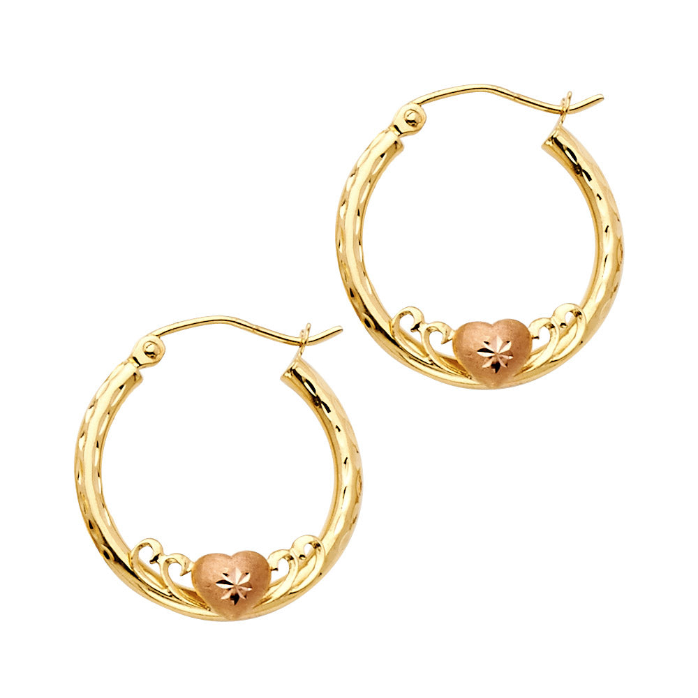 14K 2T 2mm Round Hoop Earrings with Heart (20mm)
