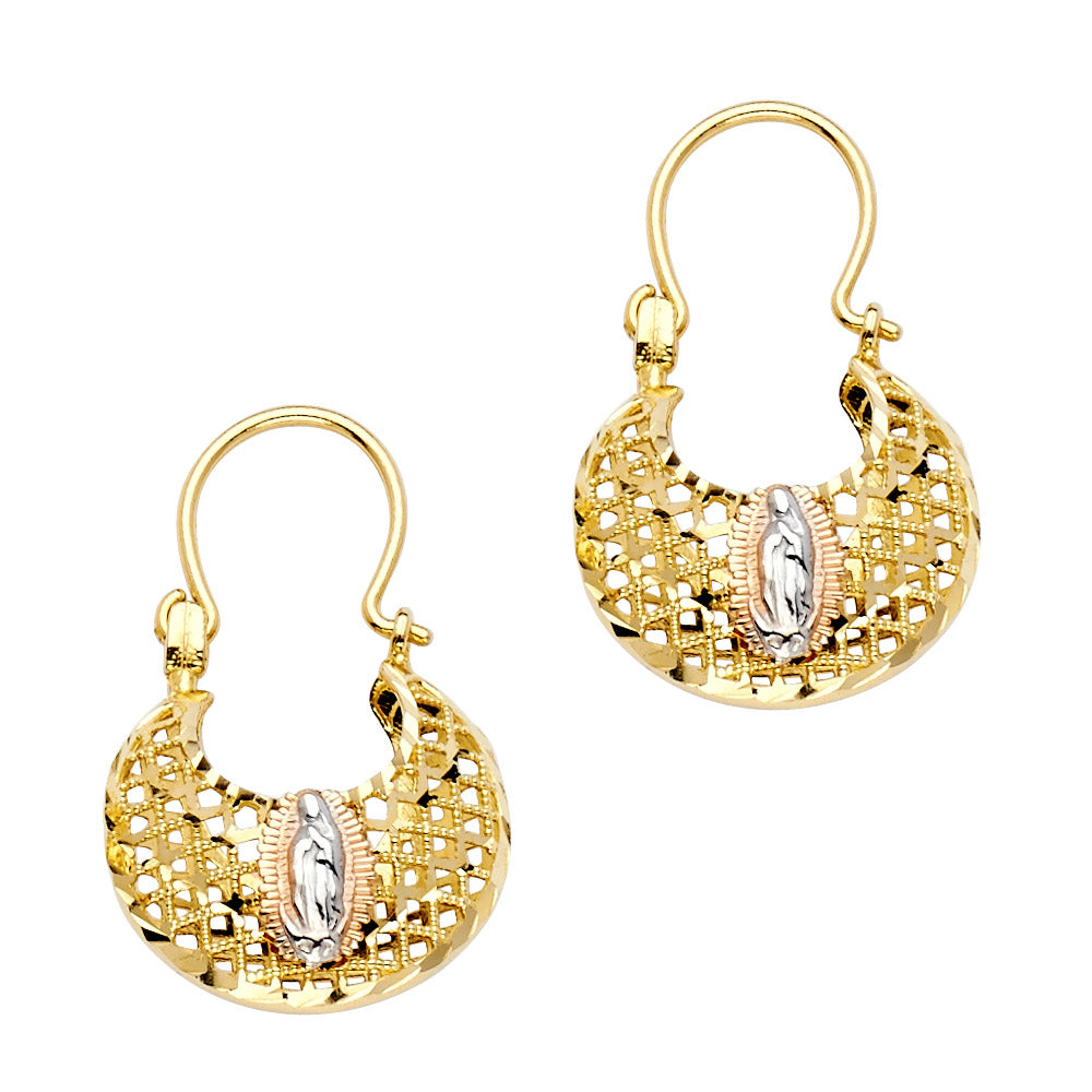14K 3C Guadalupe Basket Hoop Earrings