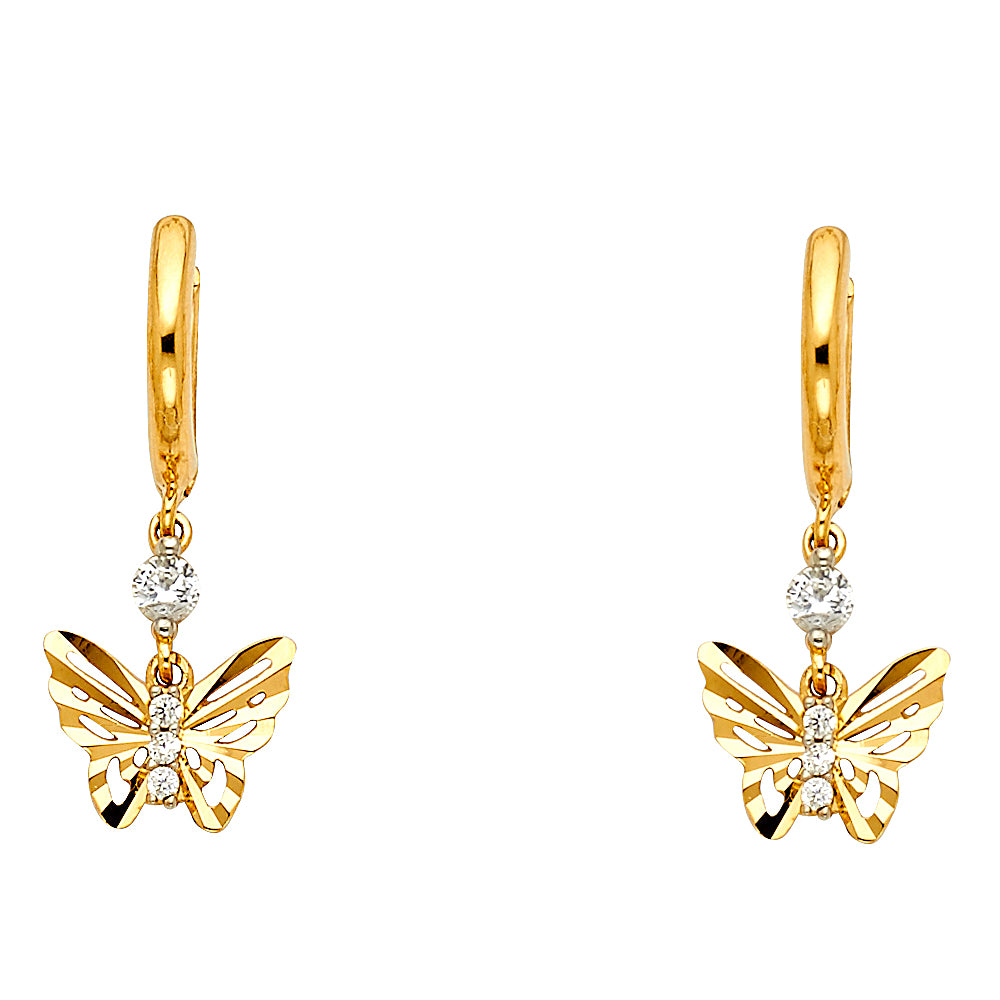 14KY CZ Dangle Huggies Earrings