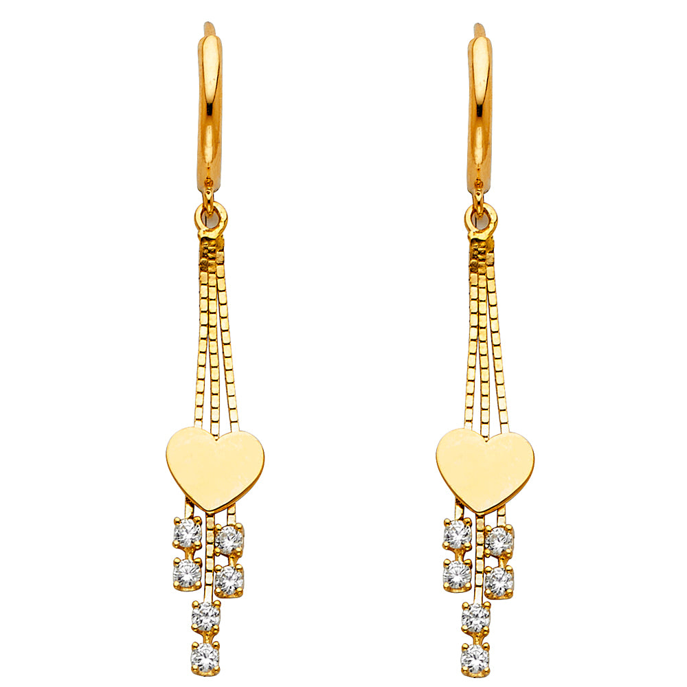 14KY CZ Dangle Heart Huggies Earrings