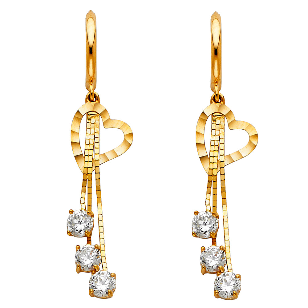 14KY CZ Dangle Huggies Earrings