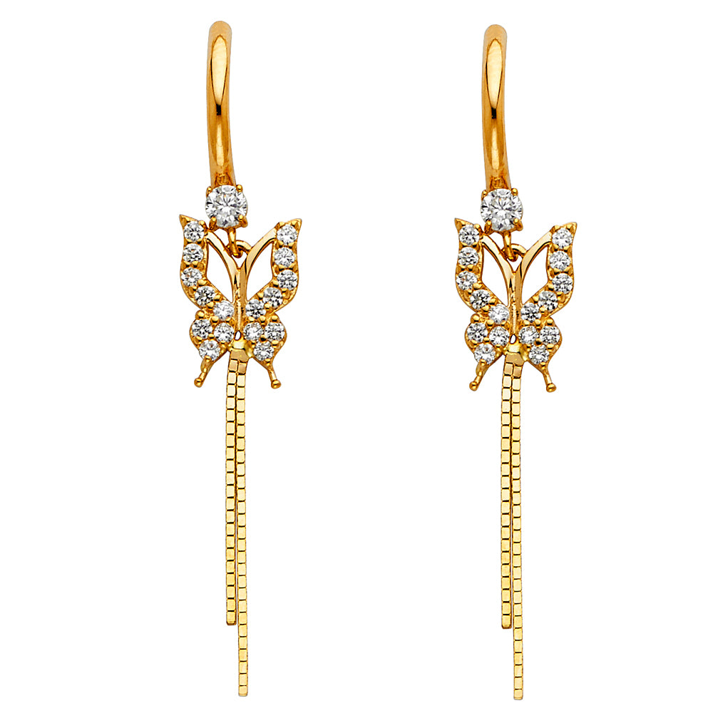14KY CZ Dangle Huggies Butterfly Earrings