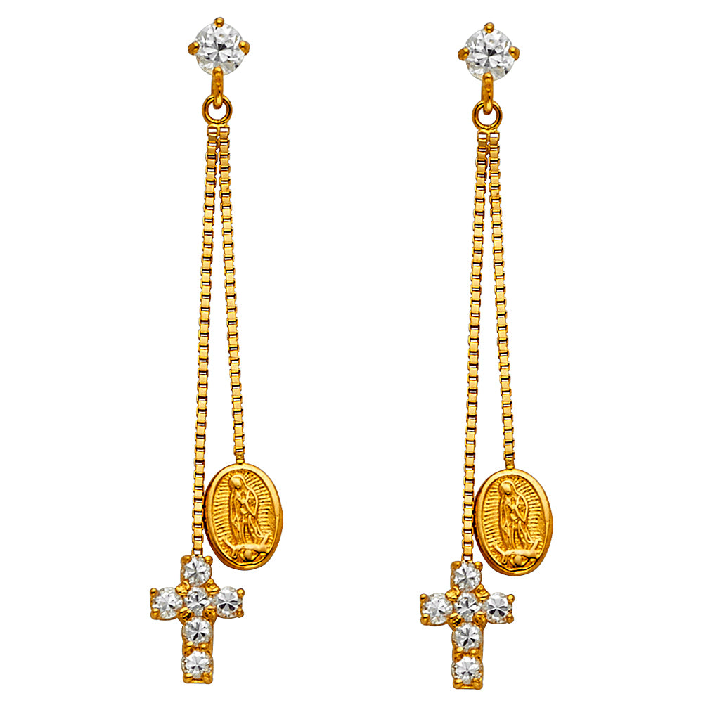 14KY CZ Dangle Guadalupe Huggies Earrings