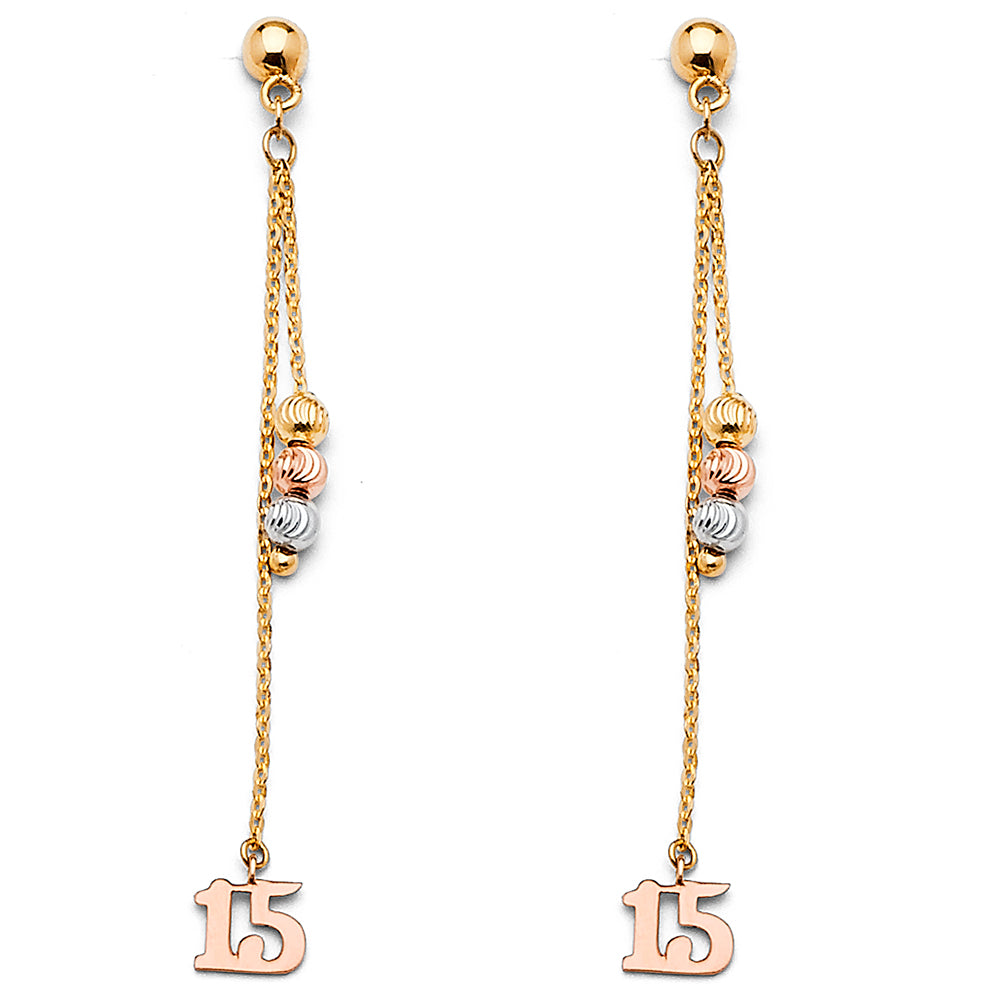 14K 3C 15 AÑOS HANGING EARRINGS