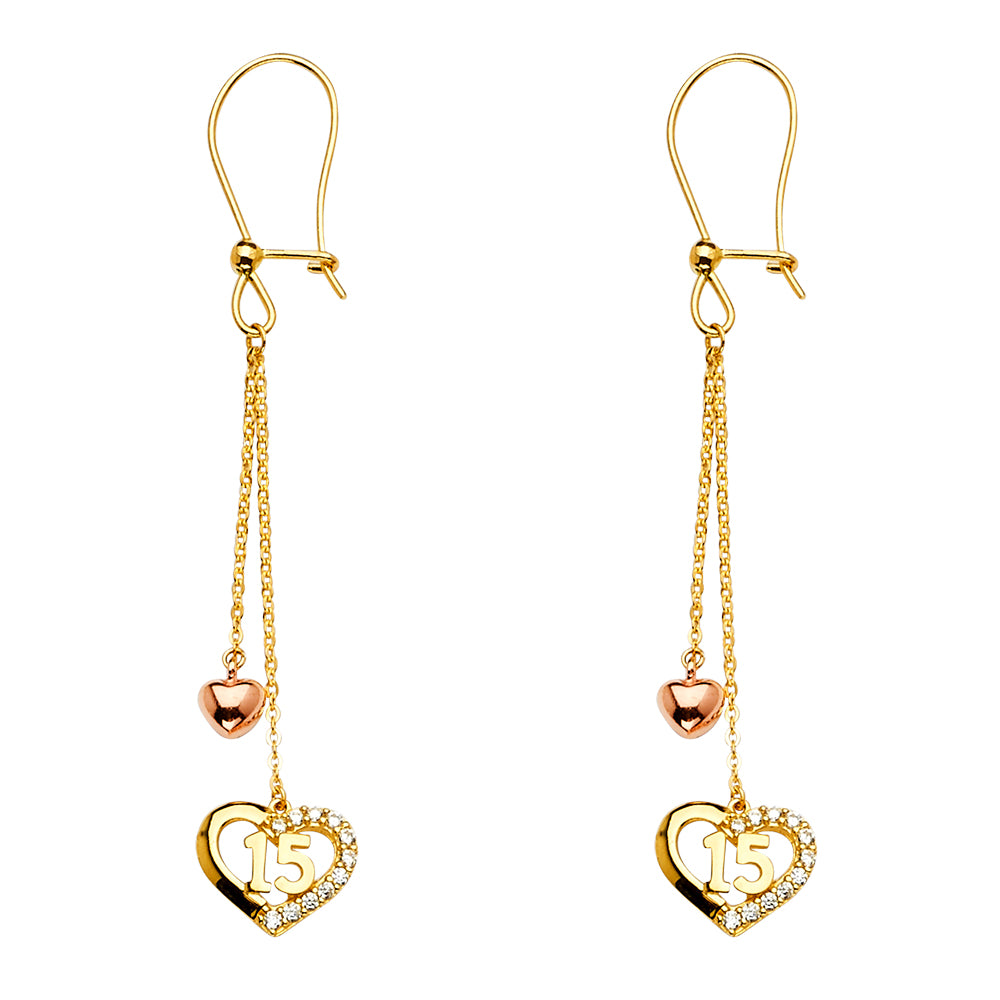 14K 3C 15 AÑOS HANGING EARRINGS