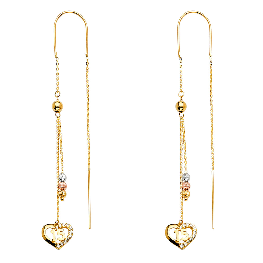 14K 3C 15 Años Hanging Earrings