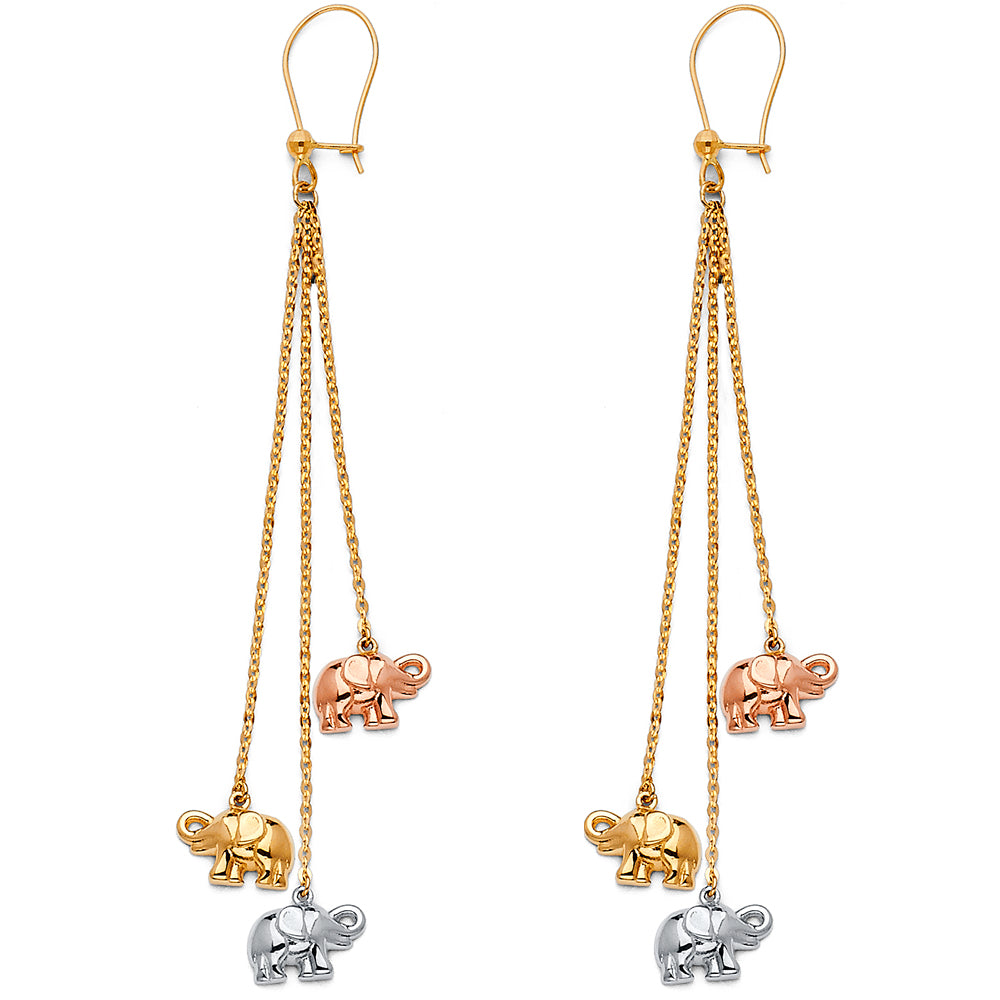 14K 3C Hanging Elephant Earrings