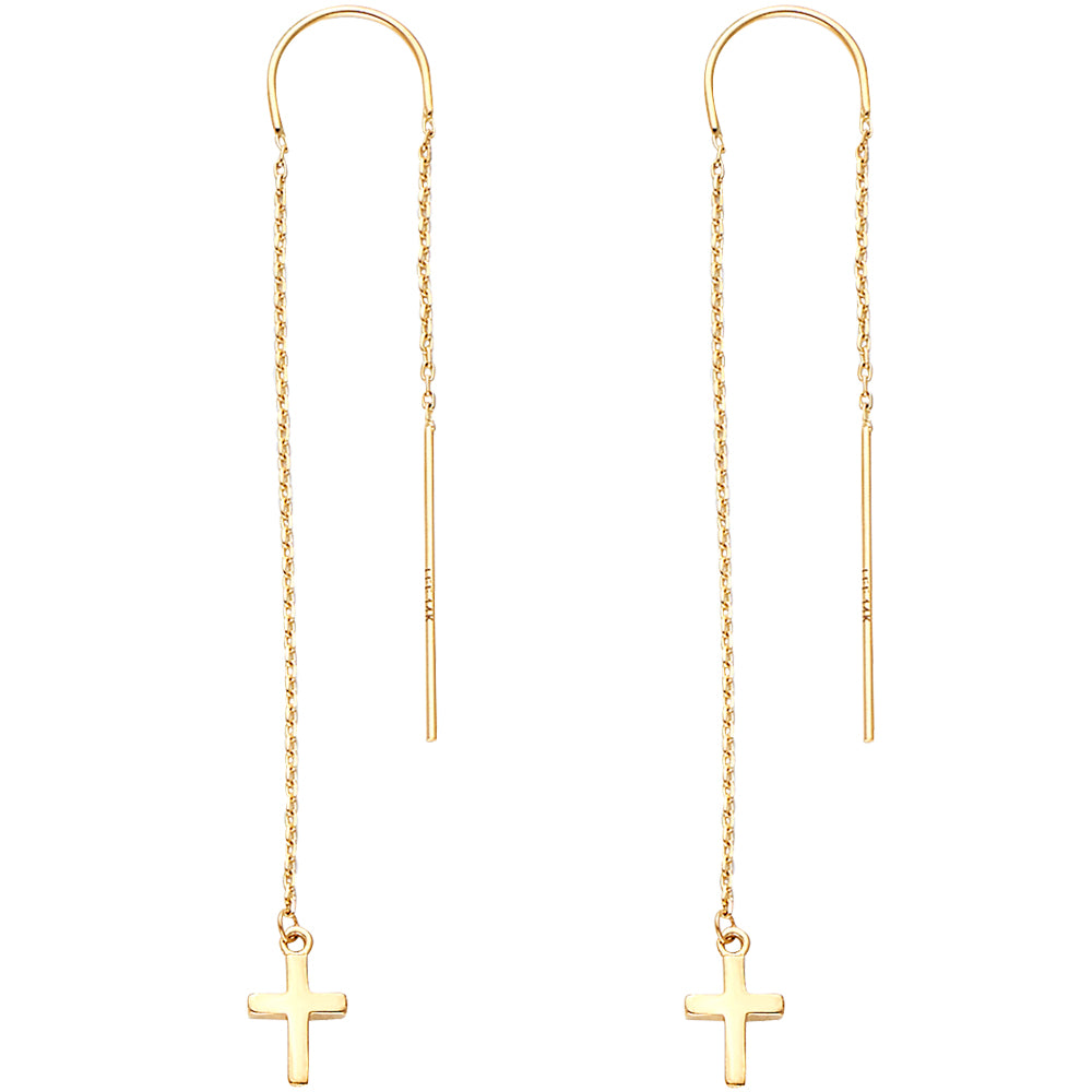 14KY Double Lines Cross Earrings