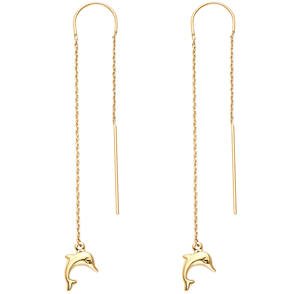 14KY Double Lines Dolphin Earrings
